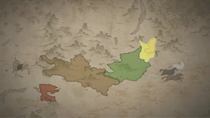 High Chieftain Temüjin's realm on the bookmark map